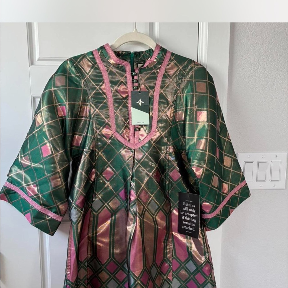 Tuckernuck Green Tunic with Pink and Gold Metallic Accents - Picture 3 of 8